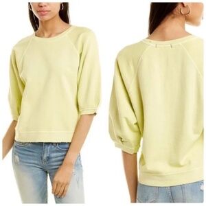 AMO Puff Sleeve Distressed Short Sleeve Cream Sweatshirt